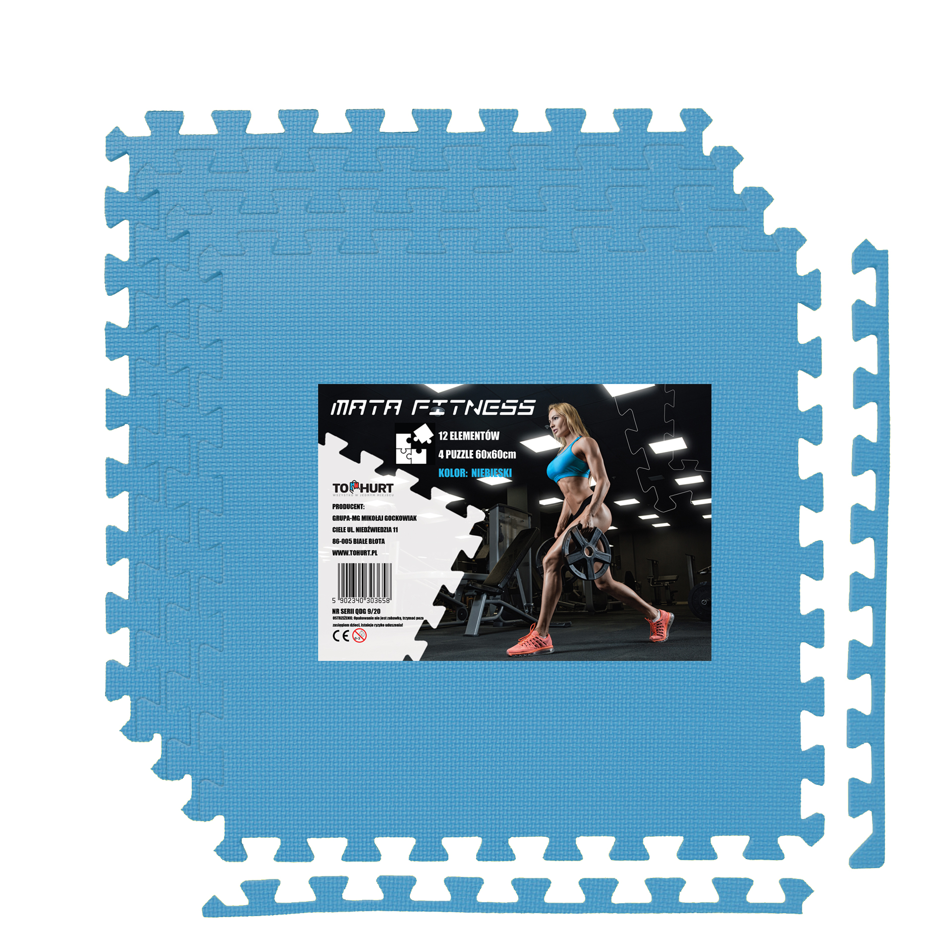Mata fitness - komplet 4 puzzli 118,5 x 118,5 cm niebieski