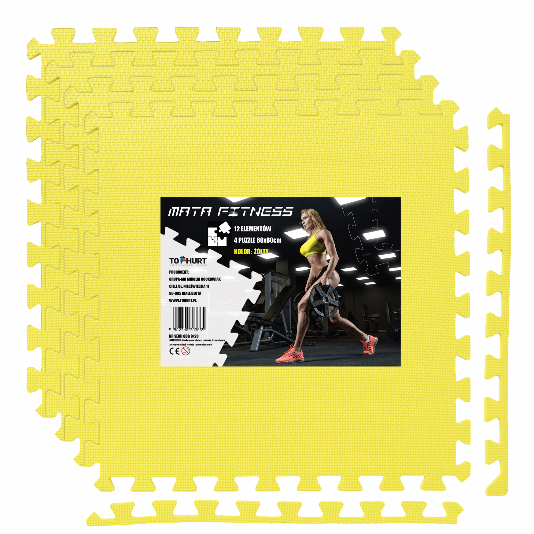 Mata fitness - komplet 4 puzzle 118,5 x 118,5 cm żółta